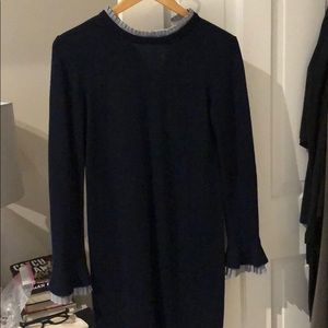 Club Monaco navy knit dress pleated sleeves/collar